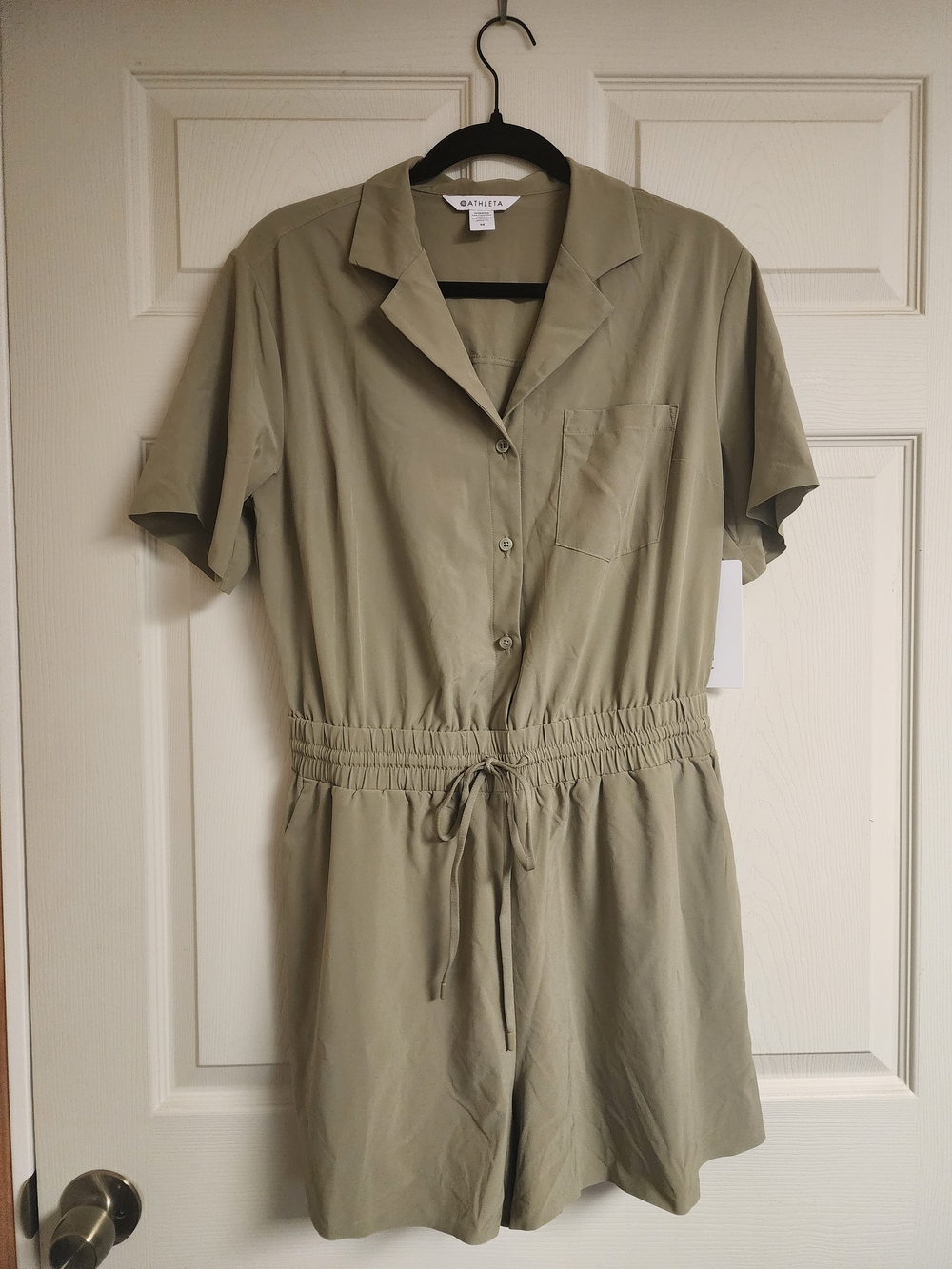 Olive Short-Sleeve Drawstring Jumpsuit